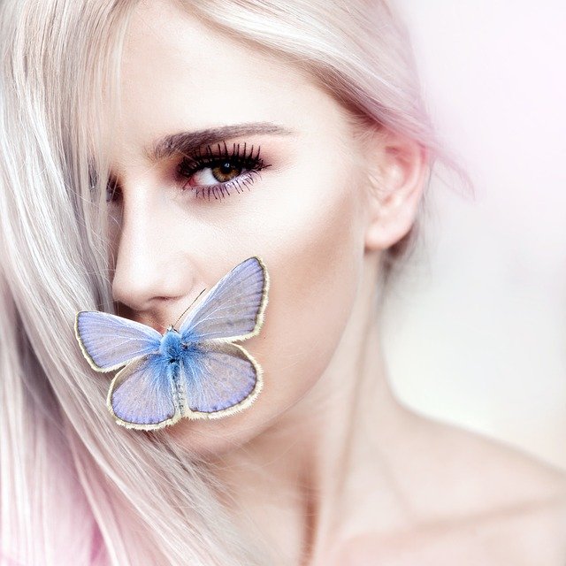 woman mouth butterfly