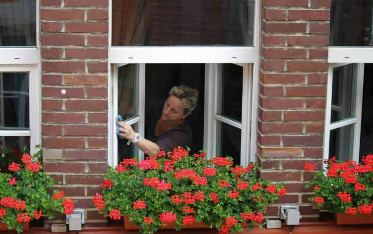 woman cleaning house